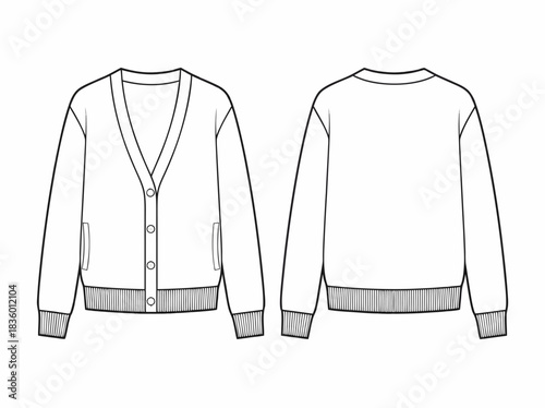 Cardigan Technical Drawing Fashion Design Template.