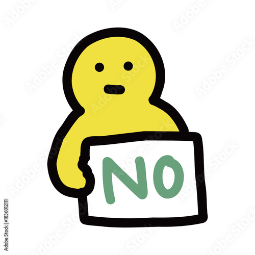 NOのボードを持った人｜シンプルな手描きのイラストアイコン