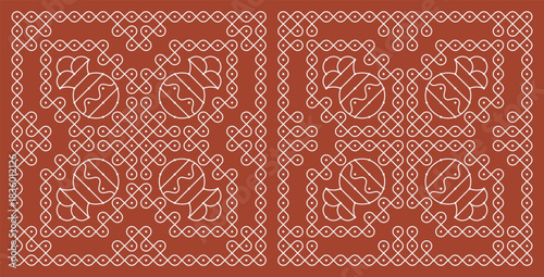 Pongal special pulli kolam, dotted rangoli set. Indian Traditional home decor folk art vector illustration.