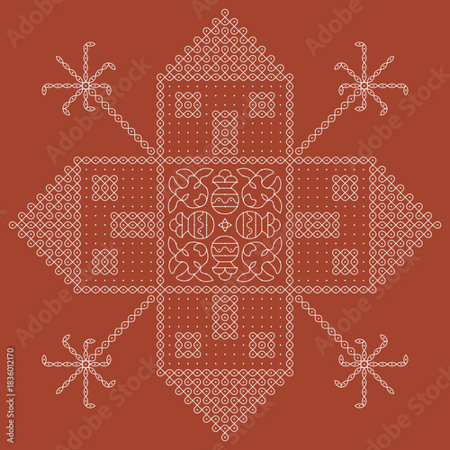 Pongal special pulli kolam, dotted rangoli. Indian Traditional home decor folk art vector illustration.
