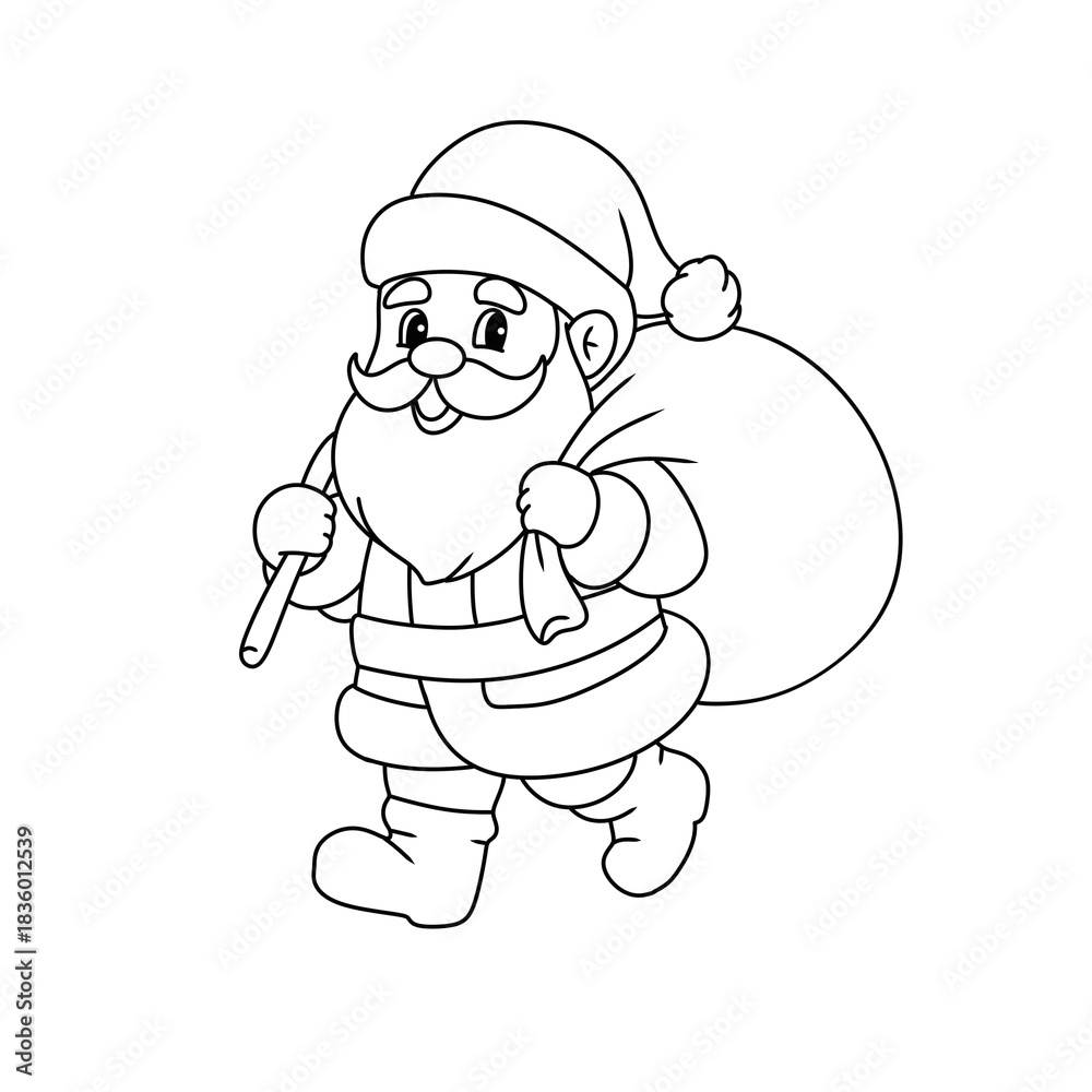 Fototapeta premium Children's coloring book with a Christmas theme, illustrations of Santa, line art illustrations of Santa 