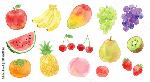 Watercolor Fruit Set – Hand Drawn Vector Illustration