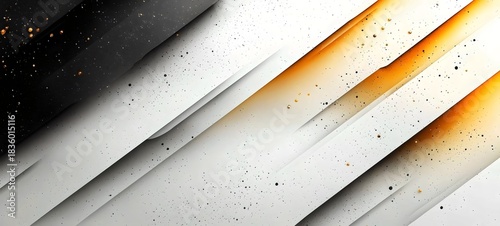 A dynamic abstract background featuring sharp, angular lines in shades of black, white, and orange, creating a modern and energetic feel with a textured appearance.