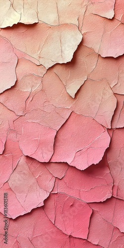 Abstract texture of pink and peach colored paper or paint peeling away, creating a layered and visually striking pattern that evokes warmth and softness.