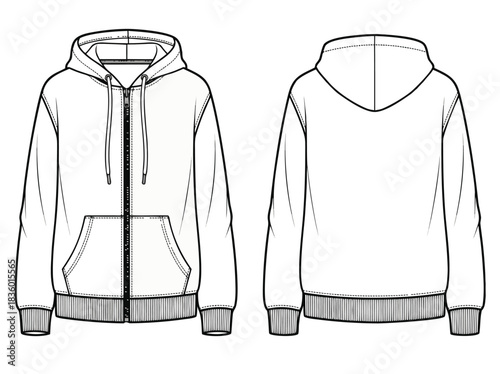Hoodie Technical Drawing Front and Back Views.
