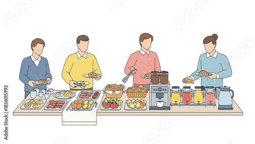 Enjoy a delicious breakfast buffet with friends and colleagues, perfect for hotel promotions, corporate events, and showcasing fresh, tasty food options