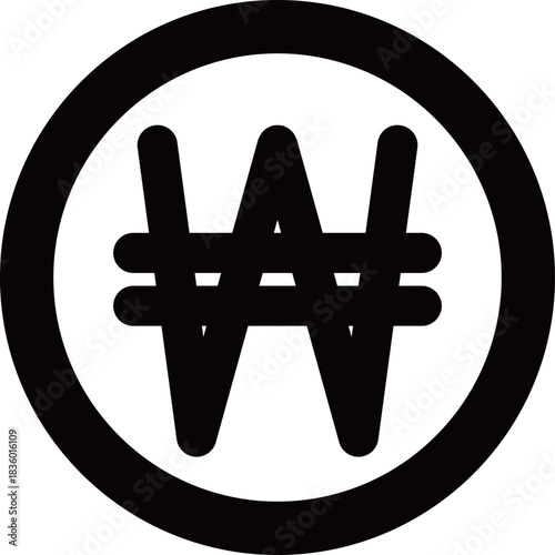 円形のウォンマークの通貨のシンプルな黒の線画アイコン