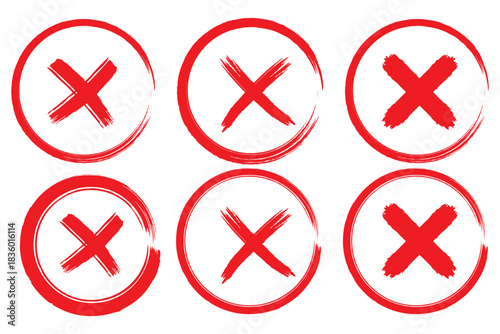 Brush strokes cross mark. check mark, tick mark, and cross brush sign red checkmark and red X icons, buttons for vote. eps 10