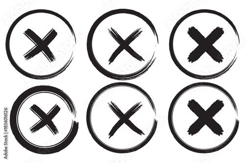 Brush strokes cross mark. check mark, tick mark, and cross brush sign red checkmark and red X icons, buttons for vote. eps 10