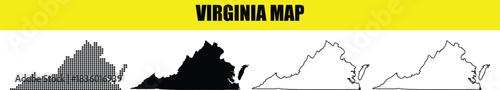 Virginia state map illustration set in different styles for design purposes