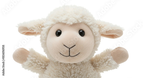 Fluffy lamb puppet transparent background cutout png