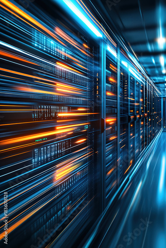 Illuminated lines, big data communication data center technology background