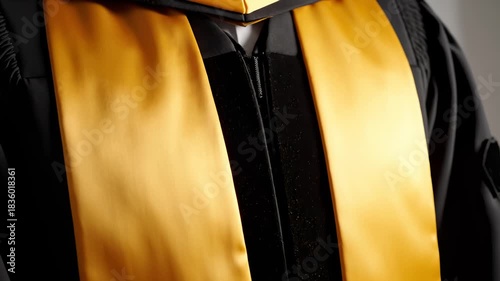 Close Up of Graduation Gown With Gold Stole
