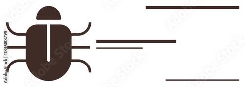 Minimalist bug with motion lines conveys speed, agility, or software glitches. Ideal for debugging, technology, coding, testing, efficiency problem-solving software development. A simple flat