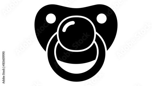 A black silhouette of a pacifier, a common infant soothing device, isolated on a white background.