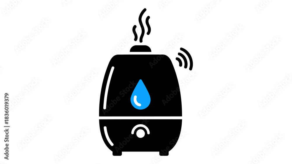 Fototapeta premium Smart humidifier icon with water drop and wifi signal, symbolizing modern home air quality and comfort technology.