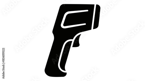 Silhouette of an infrared thermometer, a non-contact device for measuring temperature, isolated on a white background.