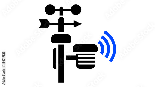 Modern weather station icon with anemometer, wind vane, and rain gauge, collecting atmospheric data for forecasts