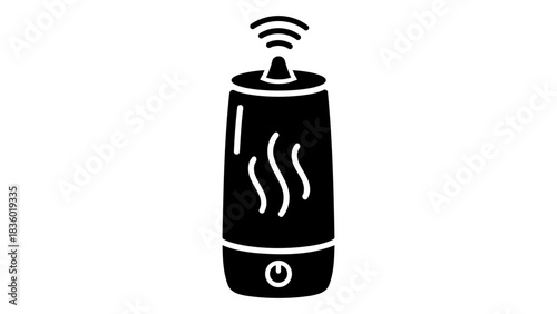 Smart aromatherapy machine with steam and wi-fi symbol, isolated on white, modern home device icon
