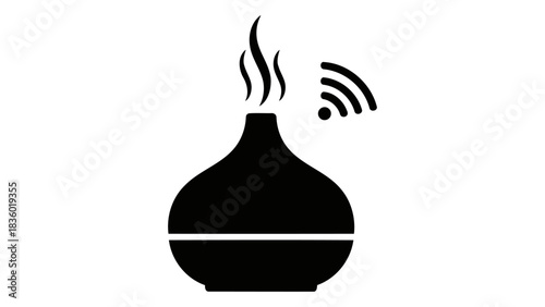 Smart diffuser icon emitting vapor with wifi symbol, representing aromatherapy and smart home technology, isolated.