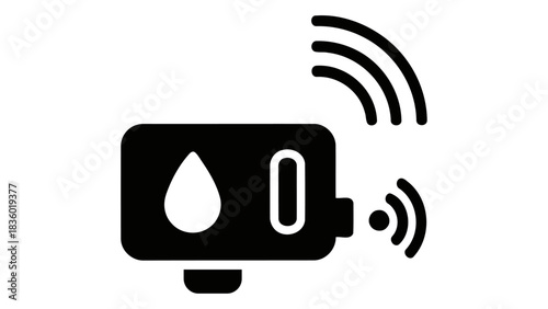 Smart irrigation system icon with water drop and wireless signal waves, automating watering based on smart scheduling