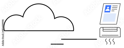 Cloud computing concept. Cloud technology enables seamless file transfer and remote document printing. Cloud storage, digital document management, and connected devices. Great for tech, office