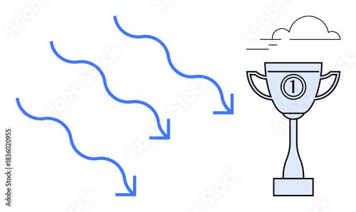 Success concept. Success by a trophy and arrows showing progress and achievement. Success in reaching goals and striving forward. Ideal for motivation, business, and leadership