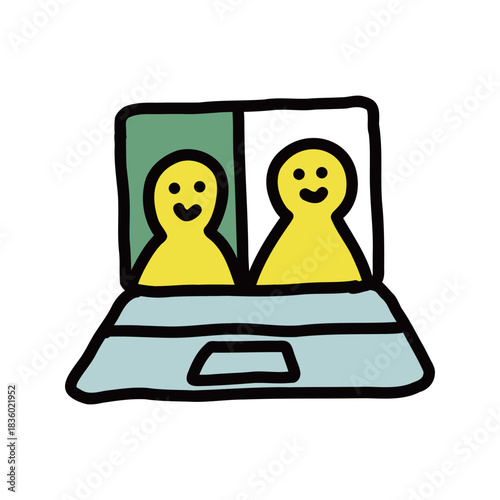 2人のリモート会議　シンプルな手描きのイラストアイコン