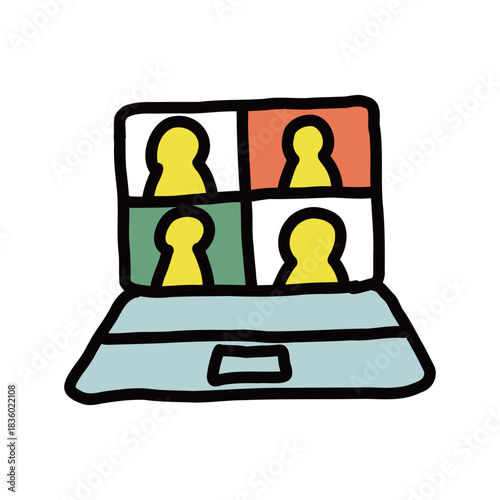 4人のリモート会議　シンプルな手描きのイラストアイコン