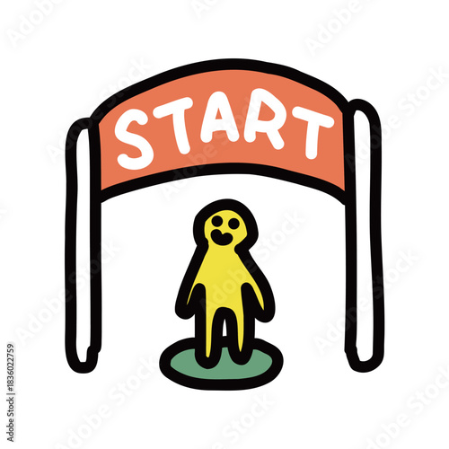 スタートに立つ人　シンプルな手描きのイラストアイコン