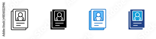 Profile Document Multiple Style Icon Design Vector - document containing a user avatar, symbolizing identity file, profile record, or personal data