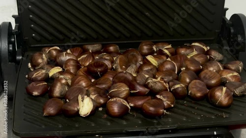 Roasted cracked chestnuts cooking chestnuts 