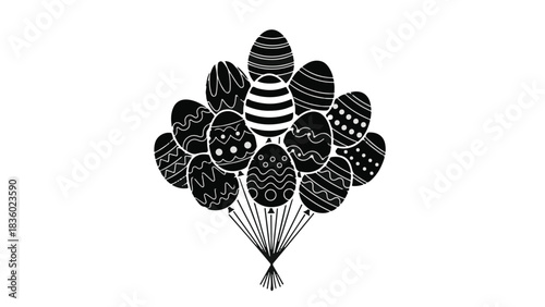 Black and white balloons bunch festive party decoration isolated on white background
