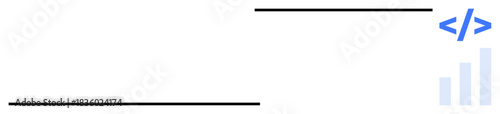 Data analysis theme. Data analysis with coding brackets and a growth chart for analytics communication, software development, and coding education. Useful for tech, coding, and analytics