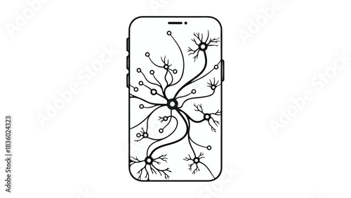 Abstract neural network pattern on a smartphone screen, representing artificial intelligence and connectivity.