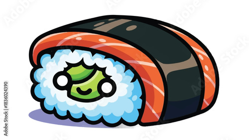 Cute Kawaii Sushi Roll with Salmon and Avocado.