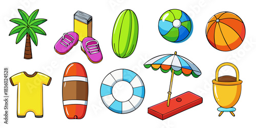 3D Rendered Summer Icons and Elements with Transparent Background