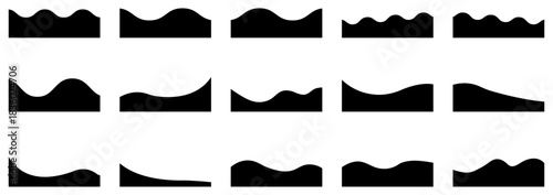 Abstract black wave shape collection for banners, dividers and backgrounds in smooth flowing vector illustration. For banners, dividers, headers, backgrounds, decorative elements, website and more.