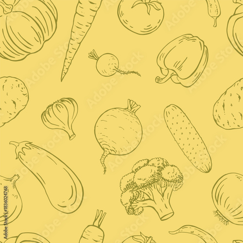 Seamless pattern with vegetable. Hand drawn vector illustration.