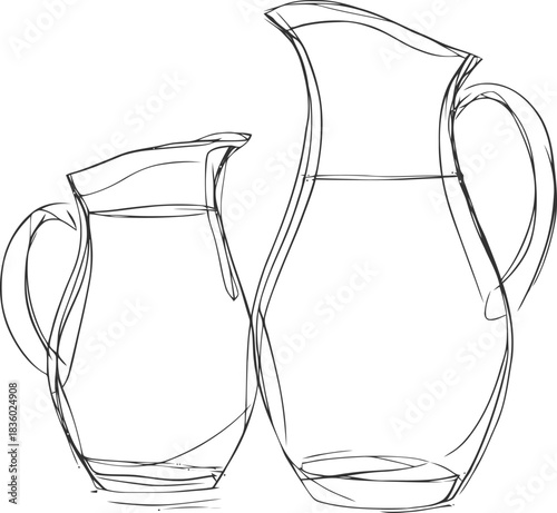 Minimalist Sketch of Two Water Jugs Illustrating Purity and Refreshment with Fluid