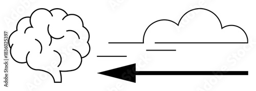 Brain to cloud connection concept. ation of brain and cloud with an arrow indicating data flow. Brain-to-cloud technology, data transfer, and digital connectivity. For AI, machine learning