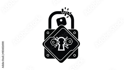 Cracked padlock symbolizing broken security or data breach, with keys inside