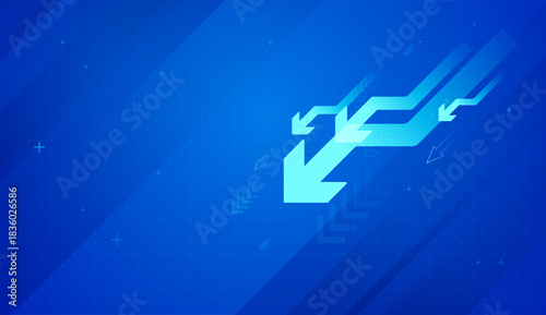 Downward-moving arrows on a blue tech background, symbolizing acceleration and financial advancement Fall concepts, Down, falling, weak trend