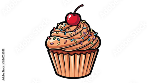 Delicious cupcake with cherry on top, perfect dessert for any occasion, sweet treat.
