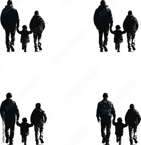 Silhouette Family Bonds Walking Together: A Symbolic Journey of Kinship and Unity