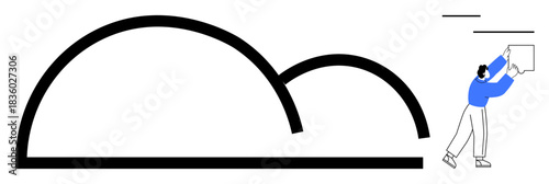 Cloud computing concept. A stylized cloud with a character engaging with data highlights the functionality of cloud computing. Cloud computing enhances data storage, sharing, and innovation. For IT