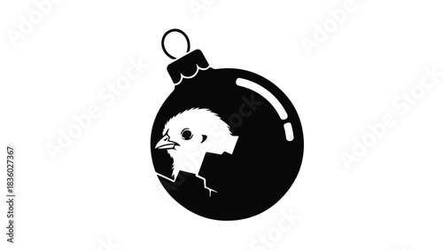 Adorable chick emerges from a cracked Christmas ornament, symbolizing new beginnings and holiday cheer.