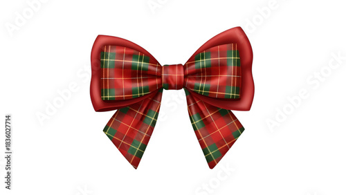 Festive red and green plaid bow on a black background for christmas