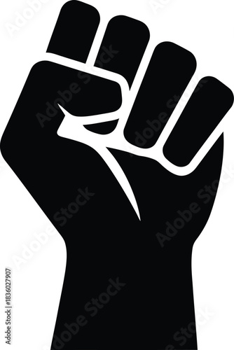 Black fist raised in solidarity silhouette
