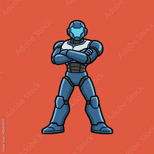 Futuristic Robot Warrior with Arms Crossed Stance.